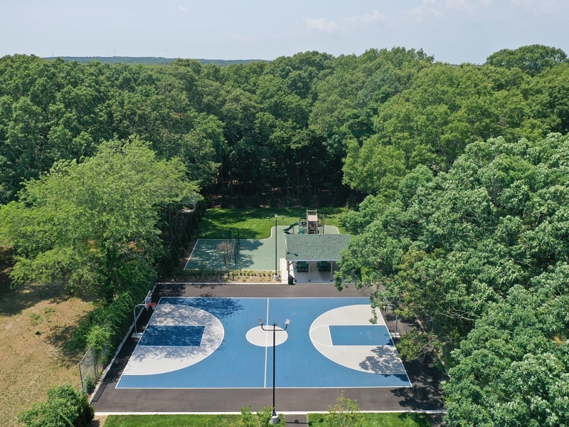 Basketball court, playground, recreation center